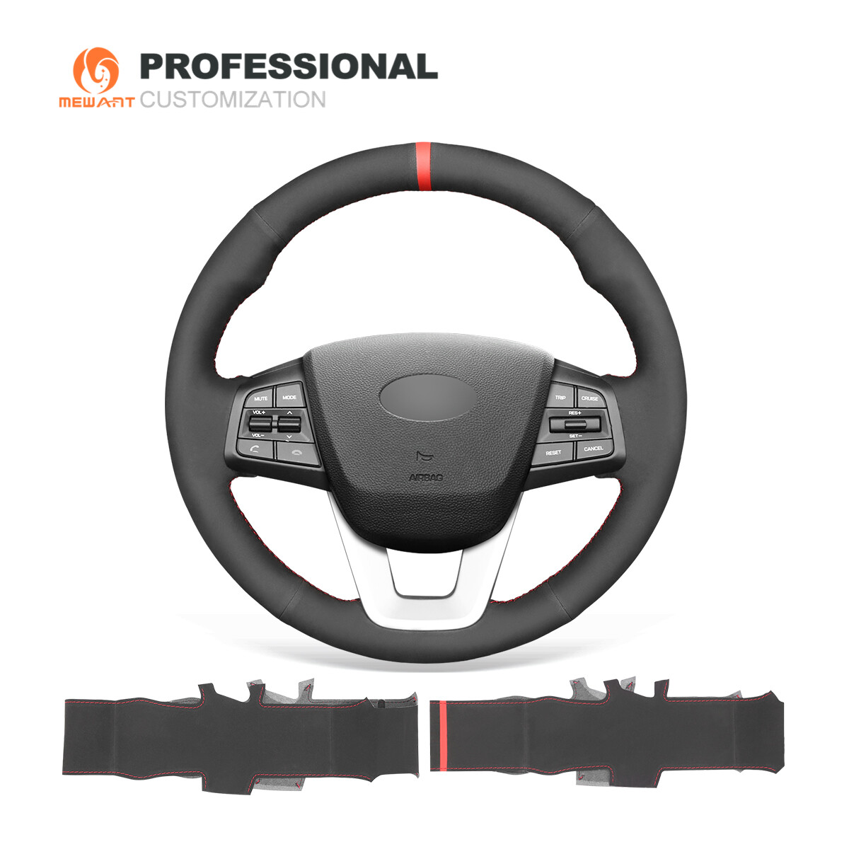 MEWANT Hand Stitch Black Suede Car Steering Wheel Cover for Hyundai ix25 Creta