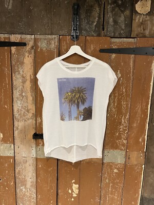 Diverse T-Shirt Reach For More Logo weiß ärmellos Damen Palmen