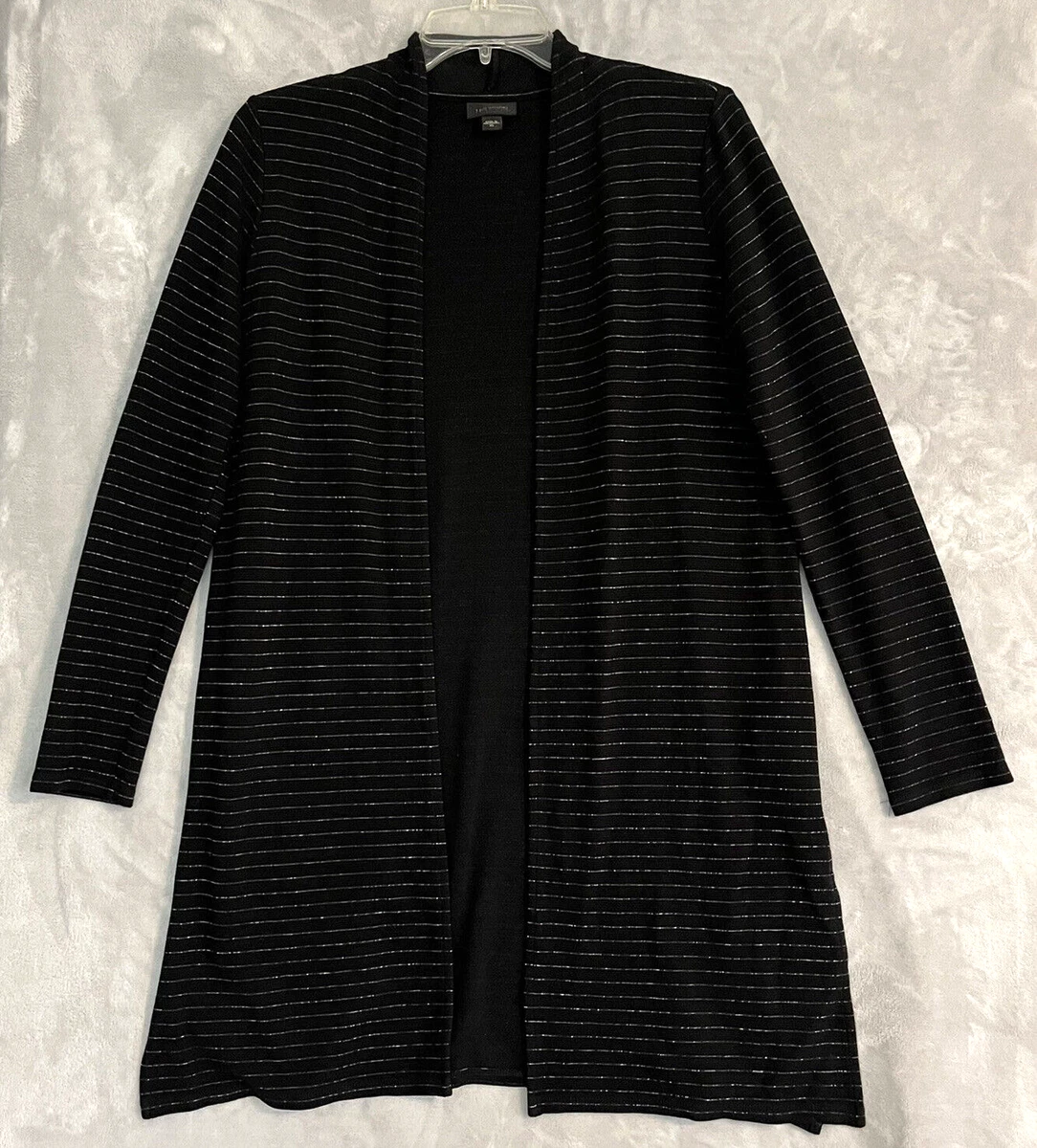 J. JILL Wearever Collection Open Cardigan Womens XS Black Silver Striped  Stretch