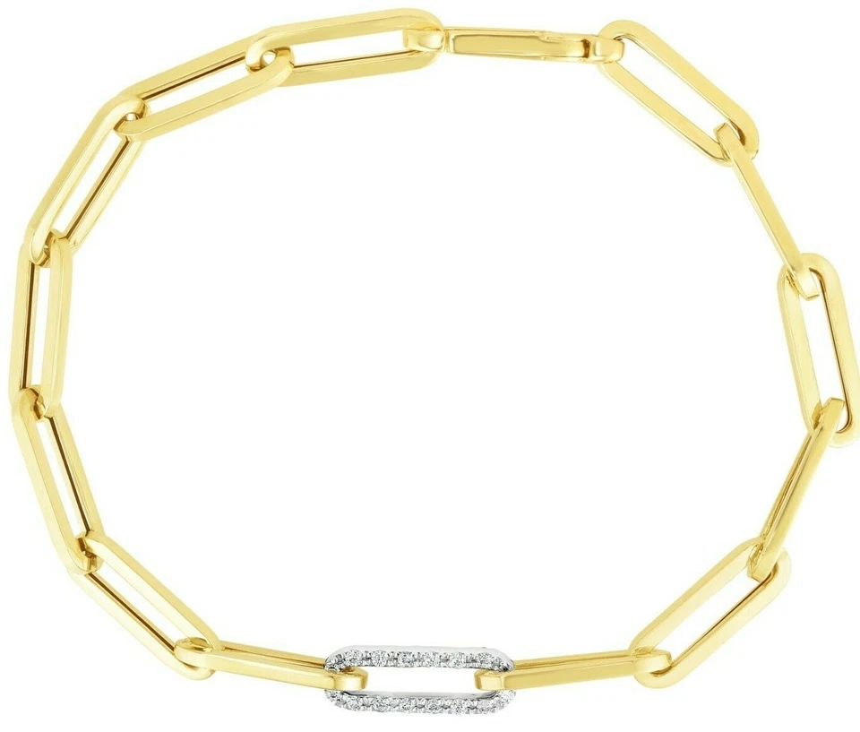 Brazalete de cadena de 7,5" con clip de diamantes de 0,28 quilates de oro amarillo de 14 k con eslabón invisible