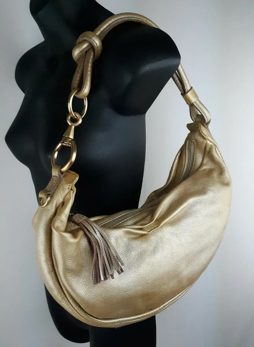 Fossil Gold Leather Crescent Shoulder Bag Purse