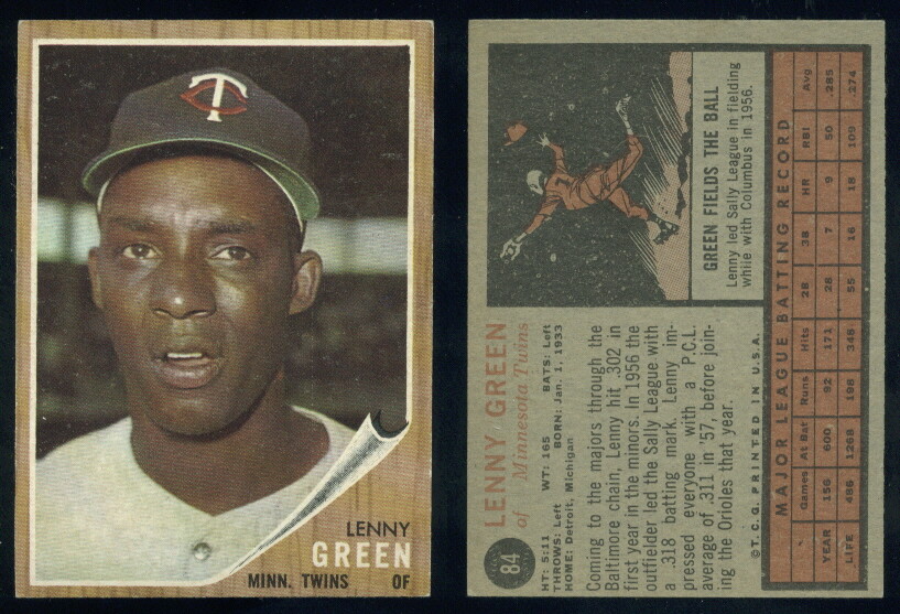 68456) 1962 Topps 84 Lenny Green Twins-EM | eBay