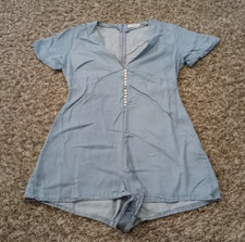 Zara Romper Womens XS Blue Chambray Short Sleeve Shorts 100 Lyocell
