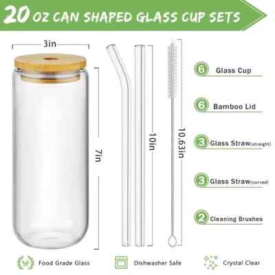 6-pack 20oz Glass Cups With Bamboo Lids Stock Preferred