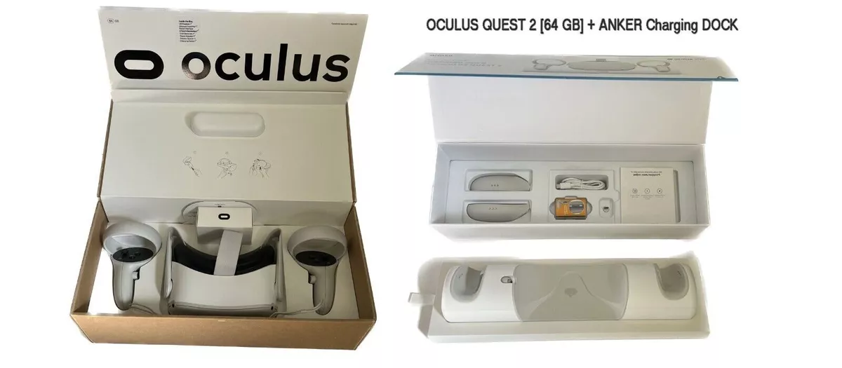 Meta Oculus Quest 2 64GB Standalone VR Headset - White With Anker Charging  Dock