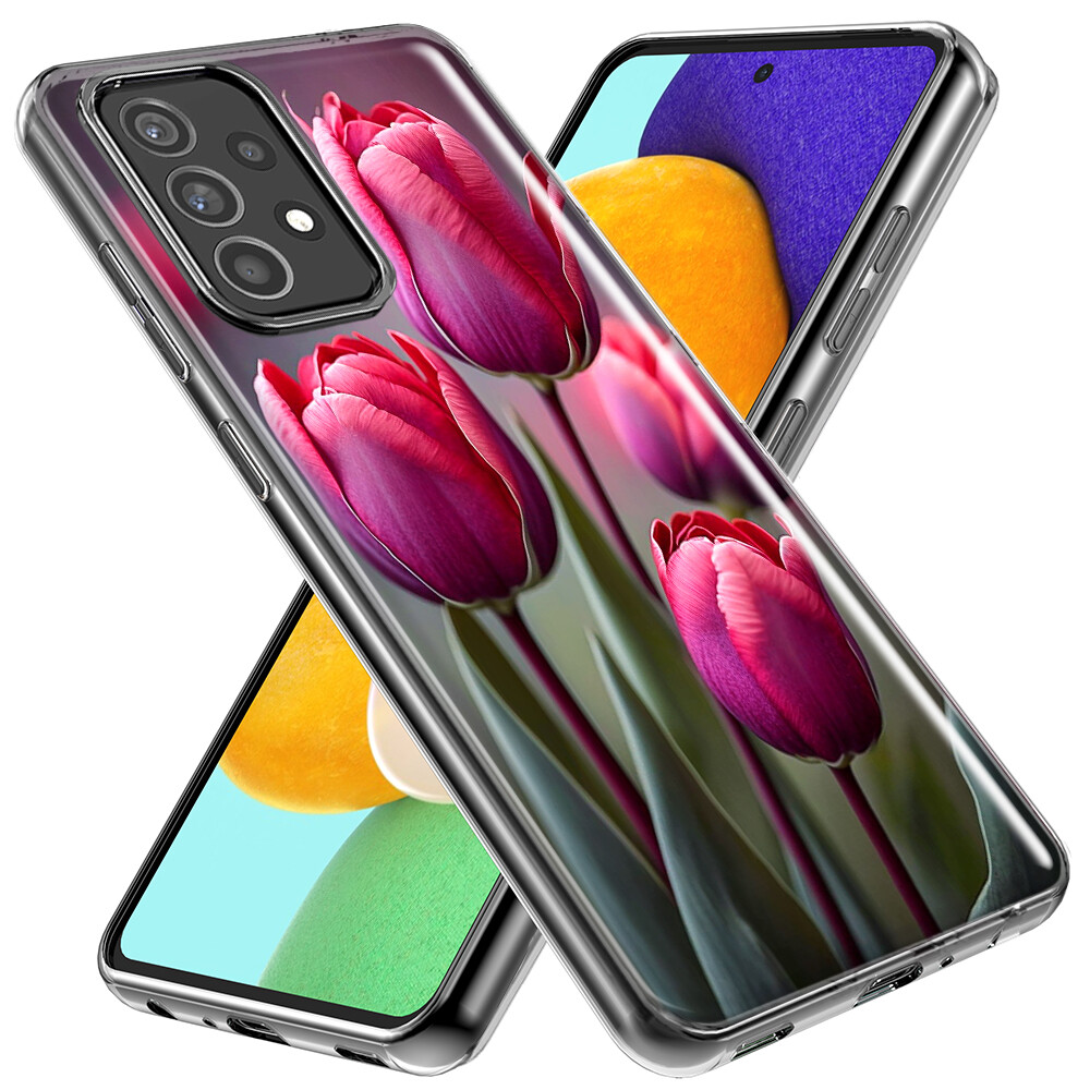 For Samsung Galaxy A11 Shockproof Pink Tulip Flowers Floral Case