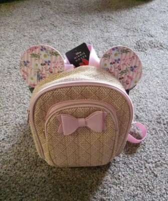 NWT Disney Minnie Mouse Backpack with Pink Floral Ears & Pink Bow Bioworld