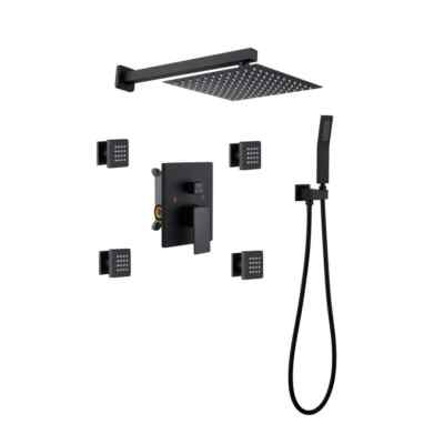 Waterfall Top Spray Wall Bathroom Shower System Black 4 Side Spray Hot Cold Body