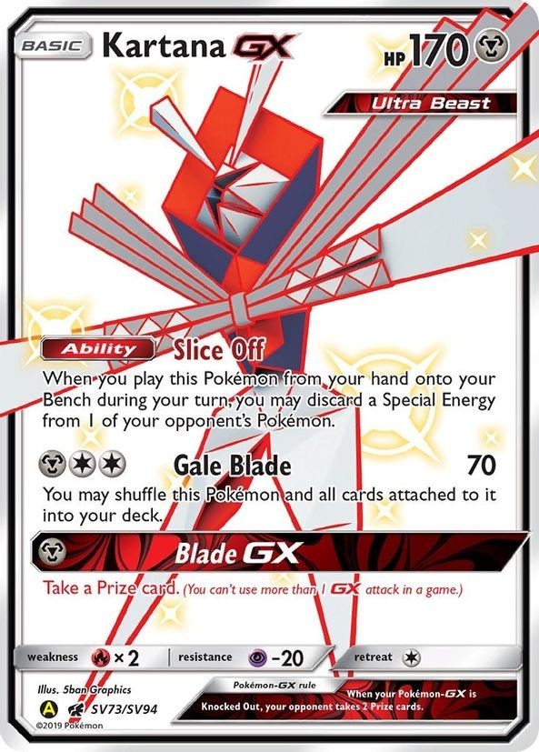 Kartana GX - SV73/SV94 - Pokemon Hidden Fates Sun & Moon Shiny Rare Card NM