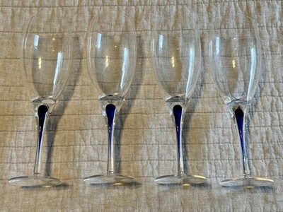 Set of 4 ORREFORS INTERMEZZO BLUE Claret Red Wine Glasses 8 3/4'' MINT
