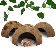 4 PCS Reptile Hideouts Natural Coconut Shell Hut Hermit Crab Climbing Cave