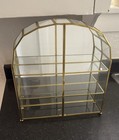 Vintage Brass Glass Curio Cabinet Arched Wall Display Case Hinged Door Shelves