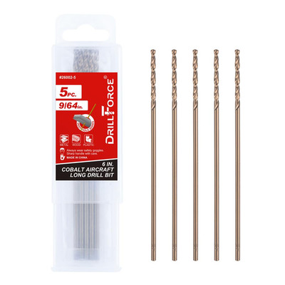 9/64 In. X 6 In. Cobalt Aircraft Extension Drill Bits Set, M35 High Speed Steel