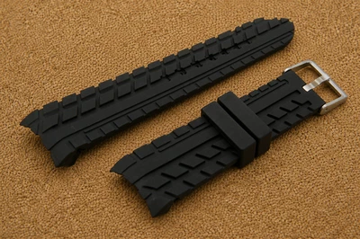 Bracelet de montre bande de roulement pneu caoutchouc noir 22 mm boucle en acier - Photo 1/2