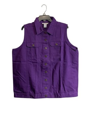 VTG Hunters Run Purple Denim Vest Sz C6 Large Cotton Button Up Pockets Oversized