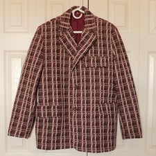 Vintage Pioneer Wear Mens 42 Burgundy Plaid Tweed Jacket/Blazer Academic Retro