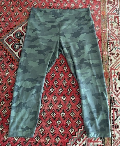 Leggings Lululemon Wunder Under Nulu HR Crop 25" verde mimetico pantaloni alti 16 - Foto 4 di 4