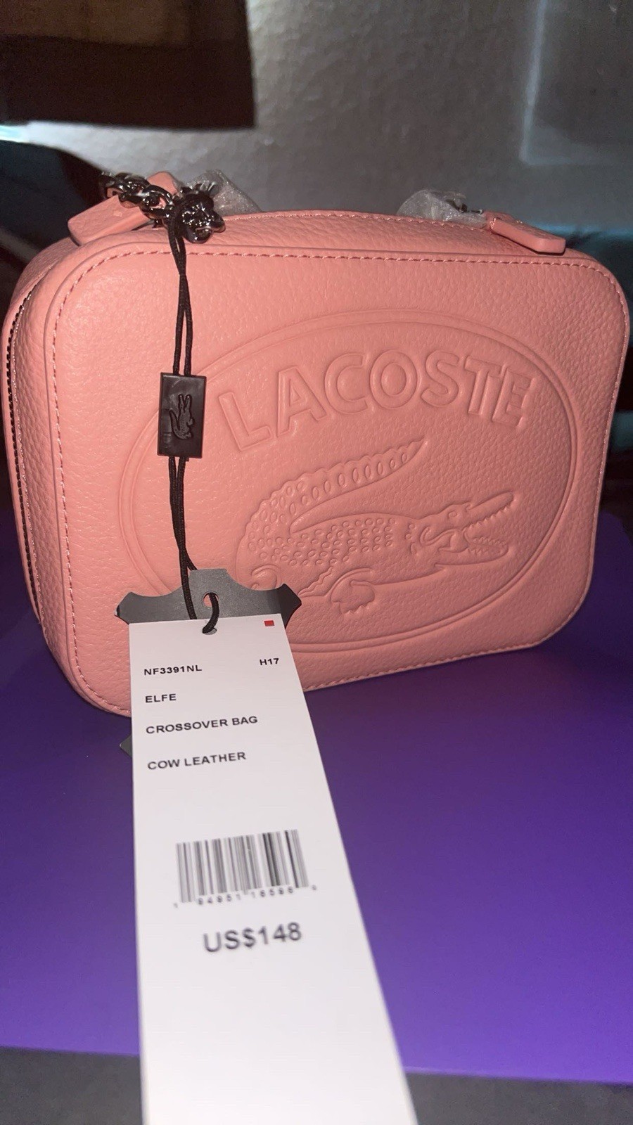 Shoulder Bag Purse Lacoste Logo Pink Leather-image
