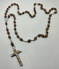 Rosary Olive Wood Beads Catholic Religious Silver Tone 19.5" Bethlehem
