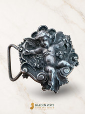 Nouveau sterling silver repousse belt buckles with cherubs 10.1g 1.5 Inches