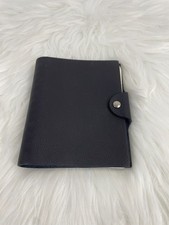Hermes Brown Leather Notebook Agenda Cover Silver Tone Snap Authen