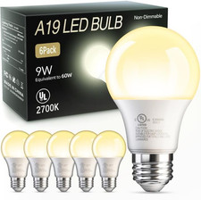 6 Pack A19 LED Light Bulbs, 60 Watt Equivalent LED Bulb, Soft Warm White 2700K,