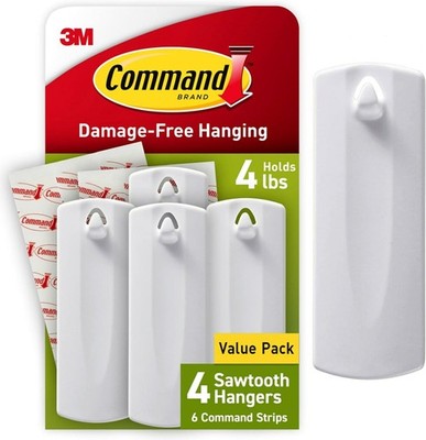 Command Sawtooth Picture Hangers, 4 Frame Hangers and 6 Command Strips