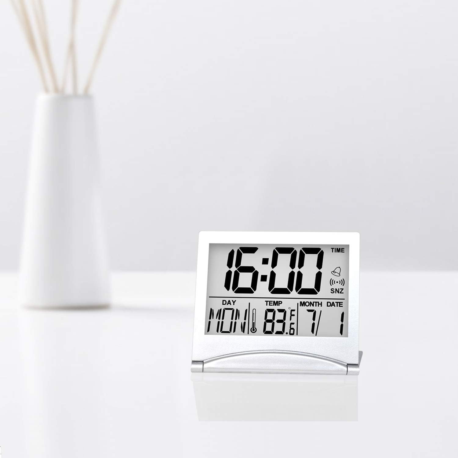 Digital Travel Alarm Clock - Foldable Calendar Temperature Timer LCD Clock wi...