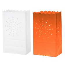 White Paper Luminary Bags 20 Pcs Sun Shape Flame Resistant Lantern Candle Bag...