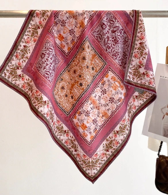 70% Cashmere 30% Silk Neckerchief grass Print Scarf 26'' Bandanna Shawl Wrap