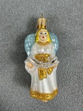 Angel Christmas Ornament Glass Old World Christmas OWC Blue White Gold