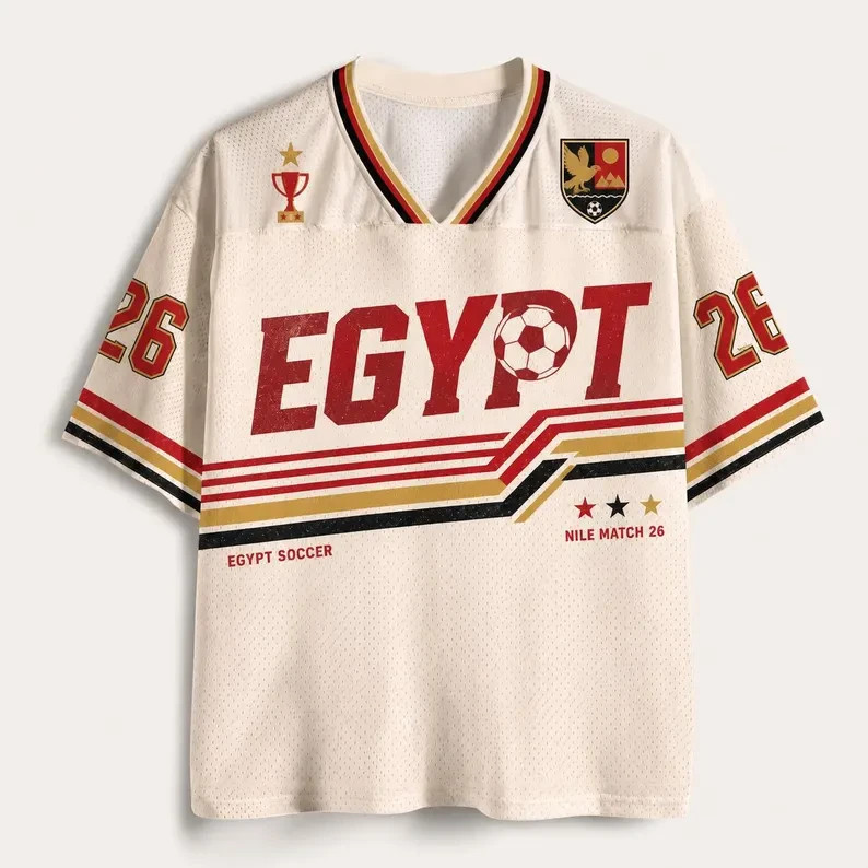 Retro Egypt Soccer Mesh Jersey, Egyptian Pride Graphic Tee, Vintage Football Sup