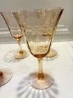 3 Vintage Pink Depression Wine Glasses Etched Optic Crystal 6.5 In T 3.5 In D