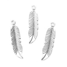 BLUK 100Pcs Feather Charms DIY Jewelry Making Pendants Antique Silver
