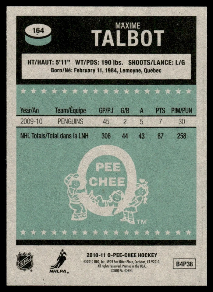 2010-11 O-Pee-Chee Retro Maxime Talbot Pittsburgh Penguins #164 - Image 2 of 2