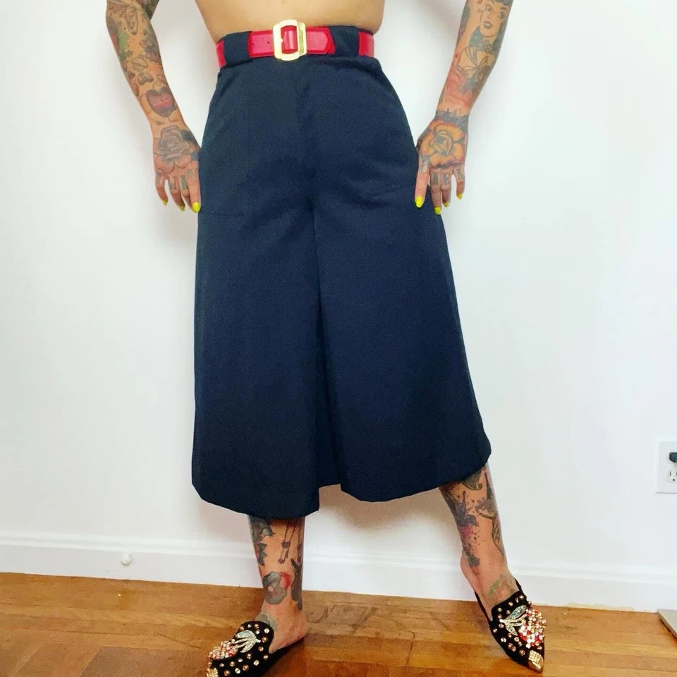 Pantalones Cortos ELLEN TRACY 70’s 70 Negros Gauchos Pierna Ancha Cintura Alta Palazzo 26 Foto 4 de 4