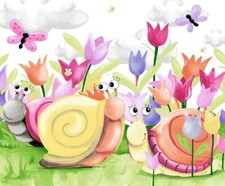 Susybee Sloane The Snail White Cotton Quilt Fabric Panel 36" X 43"