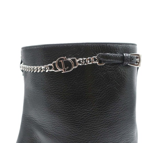 Christian Dior CD Chain Embellished Ankle Boots Black Leather Size 36 High Heel - Picture 3 of 12