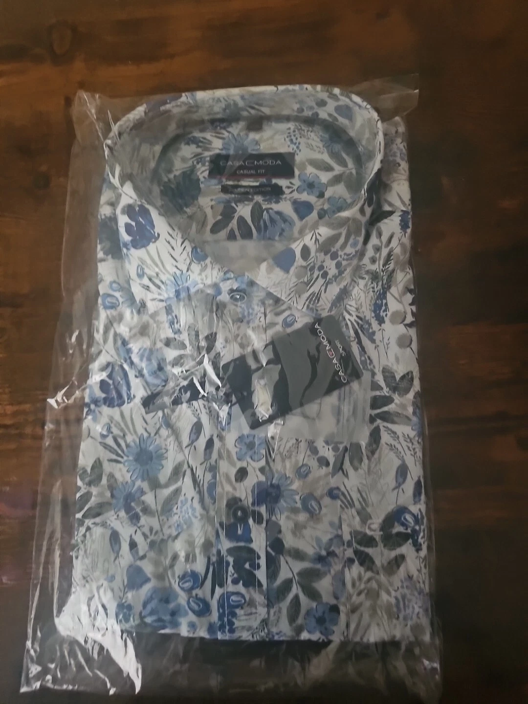 Casamoda Linen Short Sleeve Floral Print Casual Fit Shirt, Blue, XXL