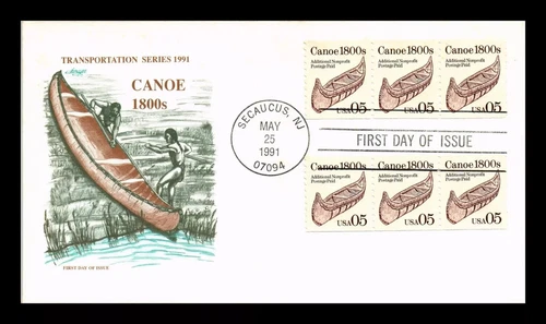 INDIAN CANOE 1800s TRANSPORTATION COIL 1991 ARTMASTER CACHET FDC UNADDR