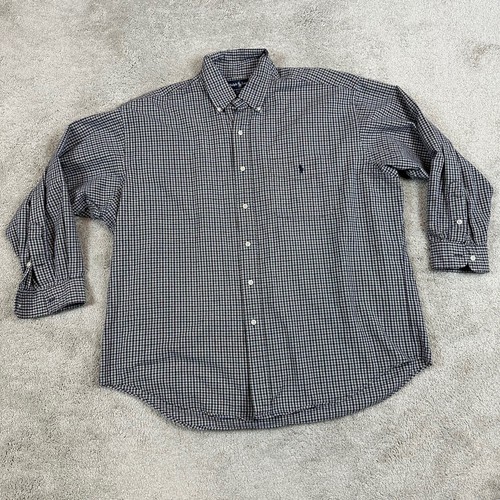 Ralph Lauren Shirt Mens Large Brown White Button Up Striped Plaid Big Shirt USA