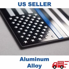 3D ALUMINUM Police Officer Thin Blue Line American Flag Decal Sticker Emblem