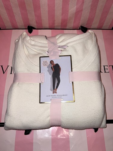 Victorias Secret Pajamas Set Glow Waffle Tee Jogger Ivory XXL