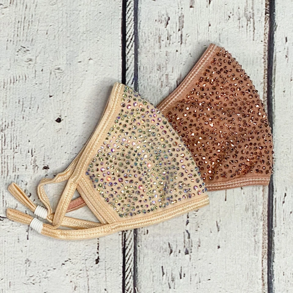 USA Face Mask Washable Reusable Bling Rhinestone Glam Cotton Fabric Cover Filter - Image 4 of 4