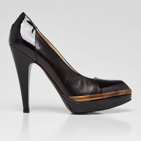 Autentiche scarpe da donna Saint Laurent tacchi alti nere plateau pelle con pompa 37 5