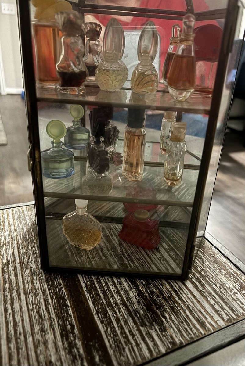 Vintage Glass Perfume Cabinet With Various Mini Perfumes/ Bottles