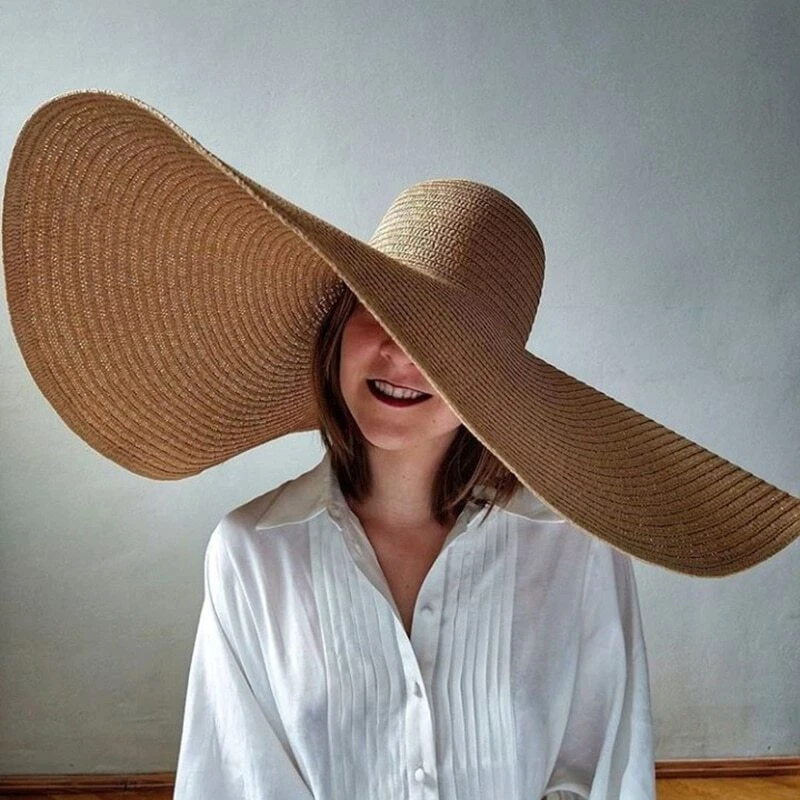 Foldable Women Oversized Hat 70Cm Diameter Large Brim Summer Sun Beach Hats