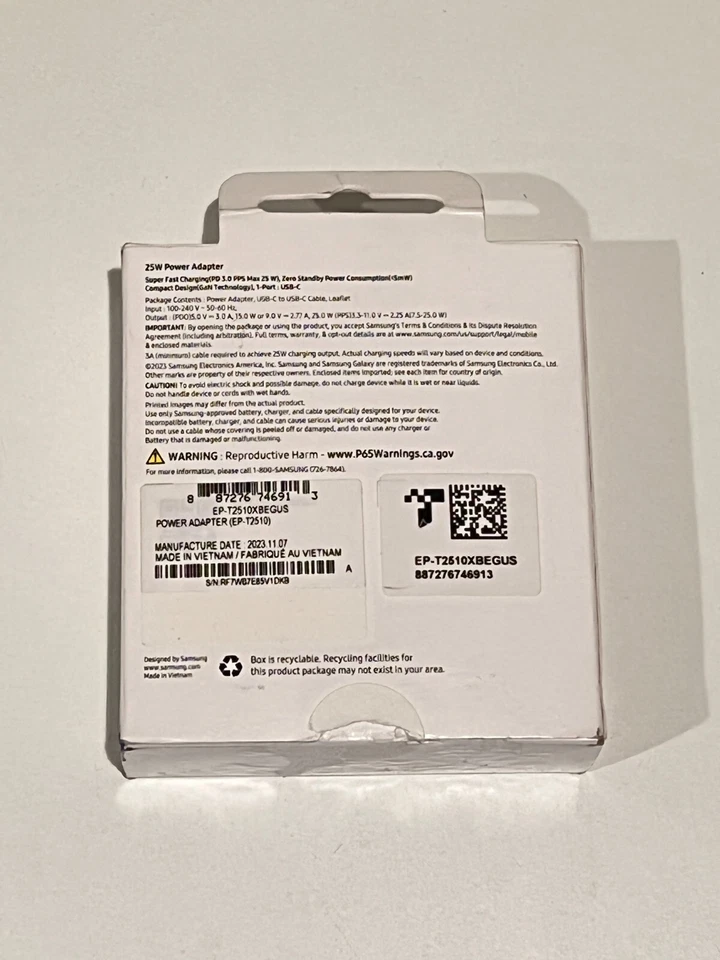 Cargador de Pared Samsung 25W con Cable USB-C (VERSIÓN MÁS NUEVA) - Negro CAJA ABIERTA Foto 2 de 3