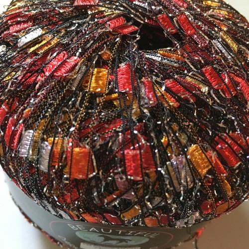 Flame Glitz Ladder Yarn Dark Horse Beautiful #B105 Red Orange White Metal Ribbon - Picture 3 of 6