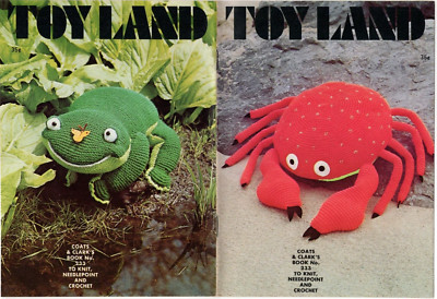 Toy Land Pattern Booklet Knitting Crochet Needlepoint Octopus Frog +  1970's VTG